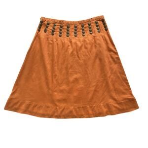 Tory Burch A Line Midi Skirt Lined Size 4 Trendy Orange Fall Studed Boho Chic